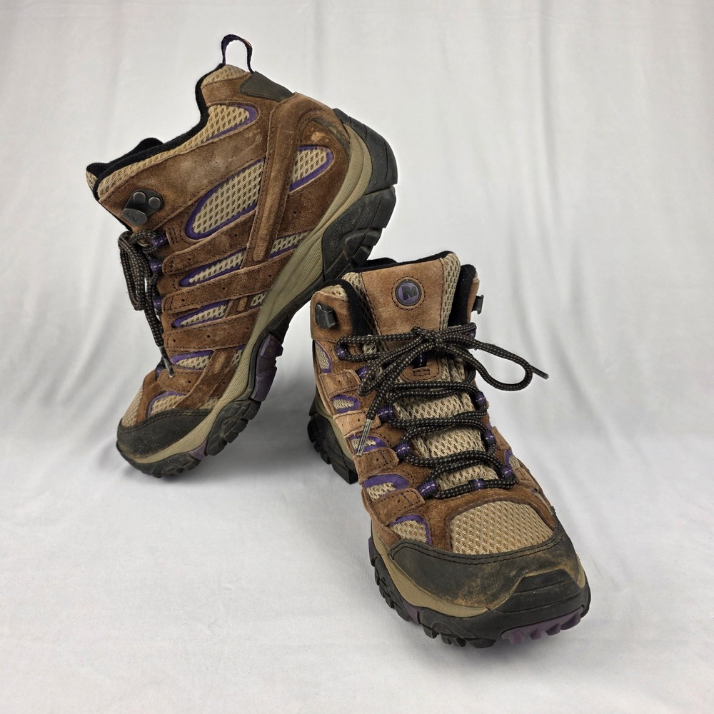 Merrell Womens Hiking Boots Waterproof Bracken Purple Size 8.5‎ Vibram Sole